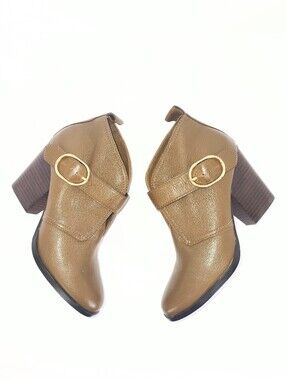 NWOT Cole Haan Lily Bootie Brown Leather Ankle Boots Stacked Block Heel Size 6